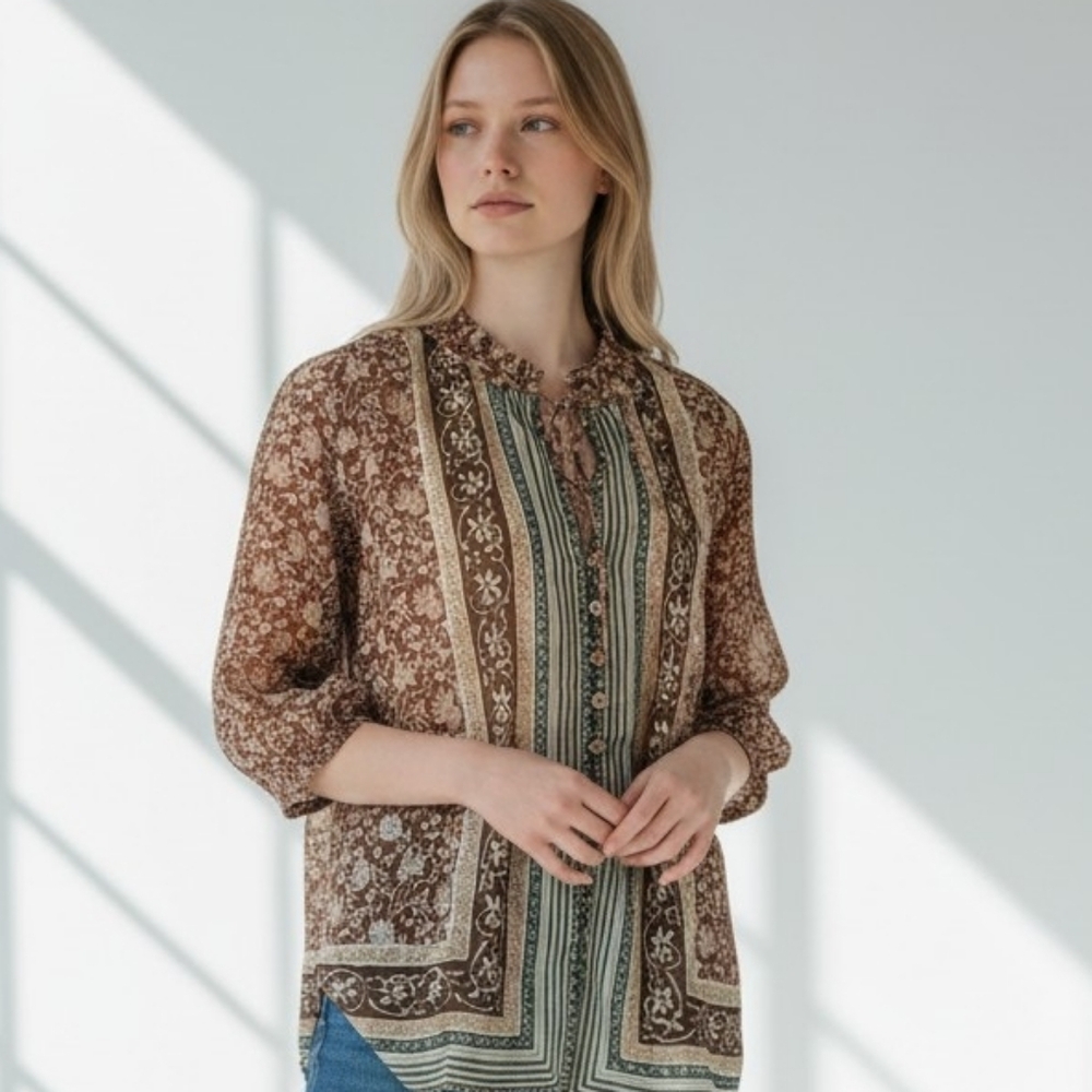 We The Free Boho Border Batik Top. Size Small